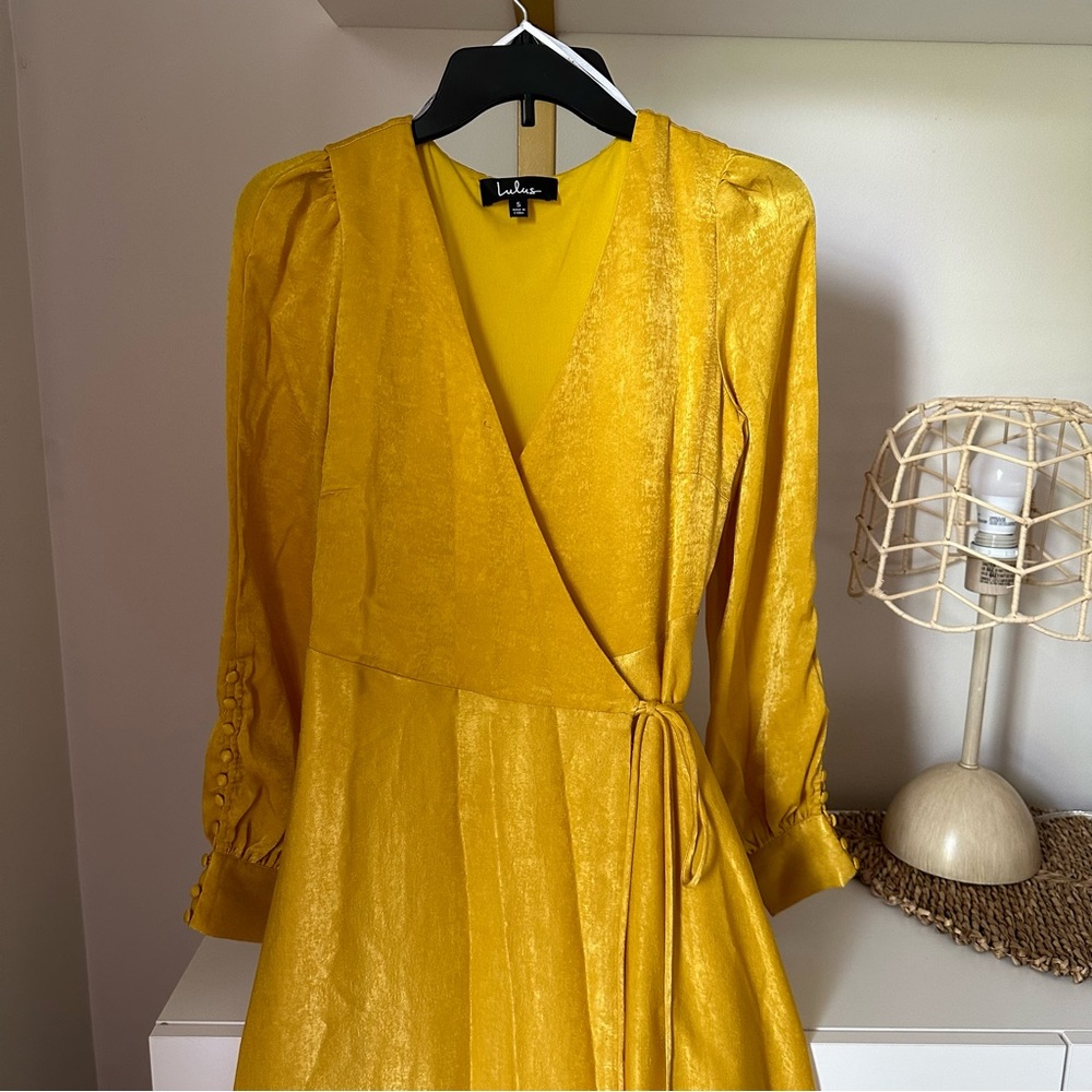 Lulus Maxi Wrap Mustard Dress Size Small